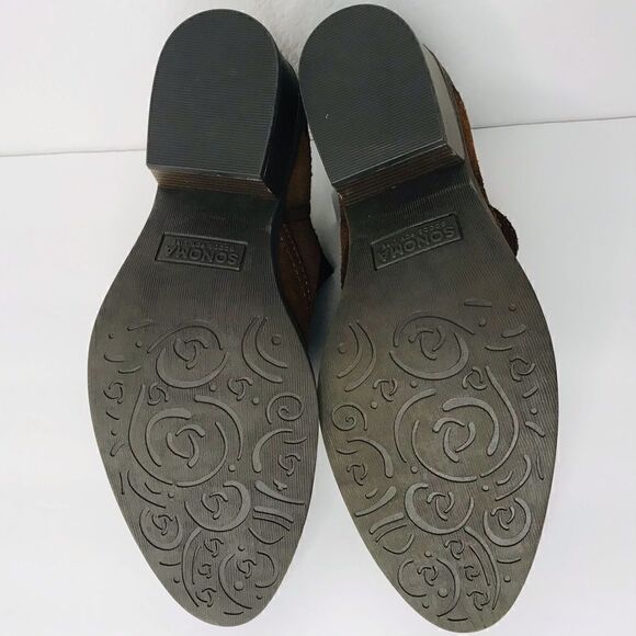 New! Sonoma Genuine Leather Suede Western Woodcut Chunky Block Heel Ankle Boots - Picture 11 of 12